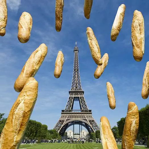 The Eiffel tower with french loaves