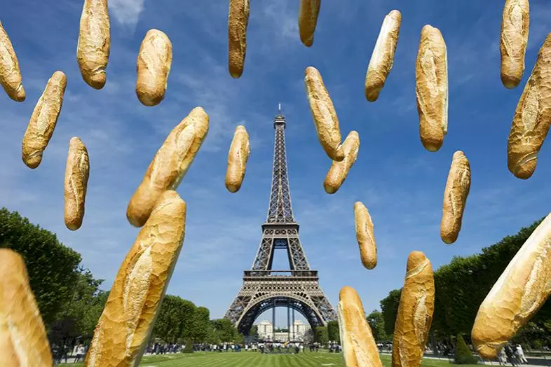 The Eiffel tower with french loaves